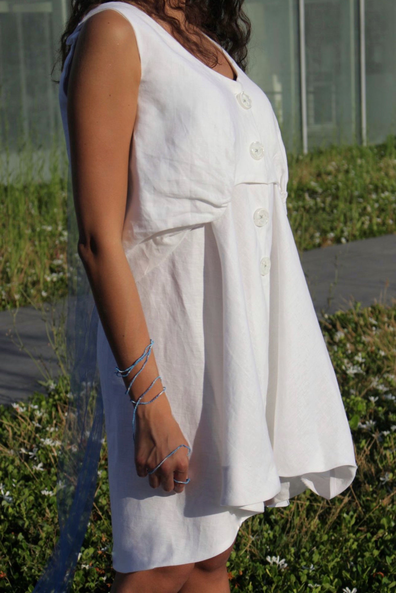 Gathered Grace - Linen Short Dress